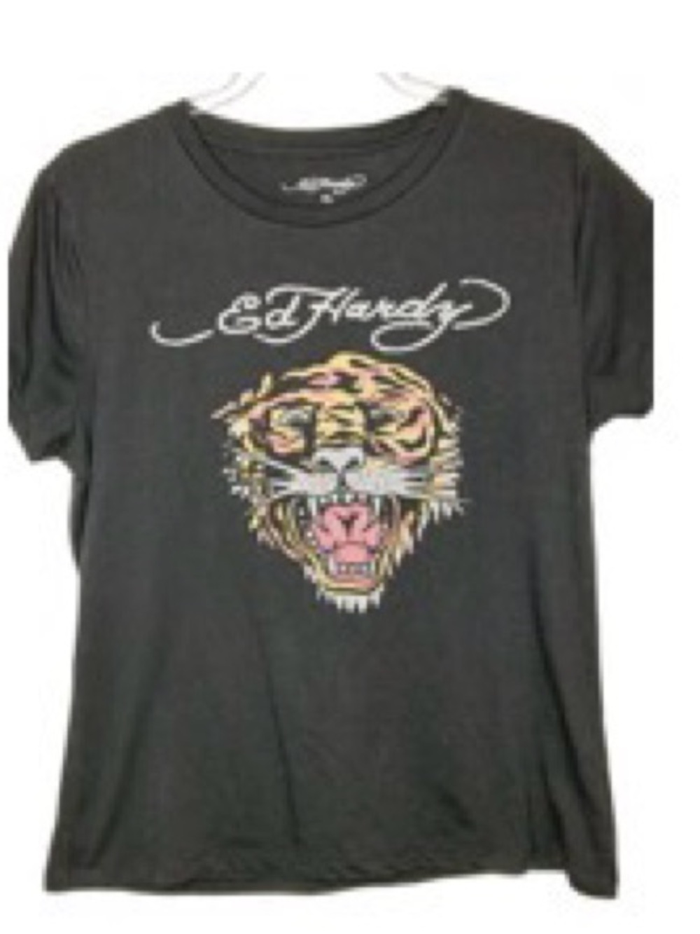 Vintage Y2K Ed Hardy Black Tiger Head Graphic Shirt Womens XL 2000s Grunge